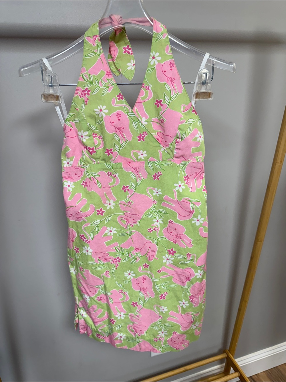 Lilly Pulitzer Pink Elephant Print Halter Dress in Green
